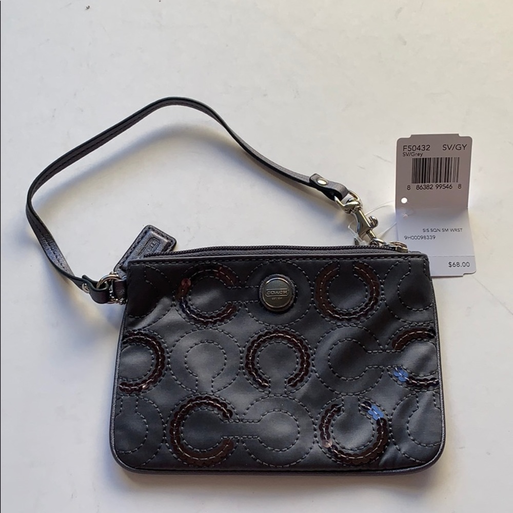 Coach gray wristlet satin and sequins
